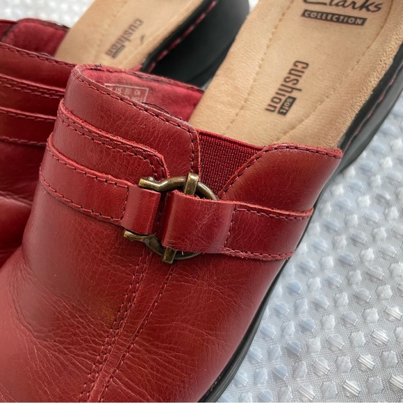 CLARKS Hayla Marina Wine Red Leather Slip-On Comfort Mules Women's Size 8M #721 - Picture 8 of 15
